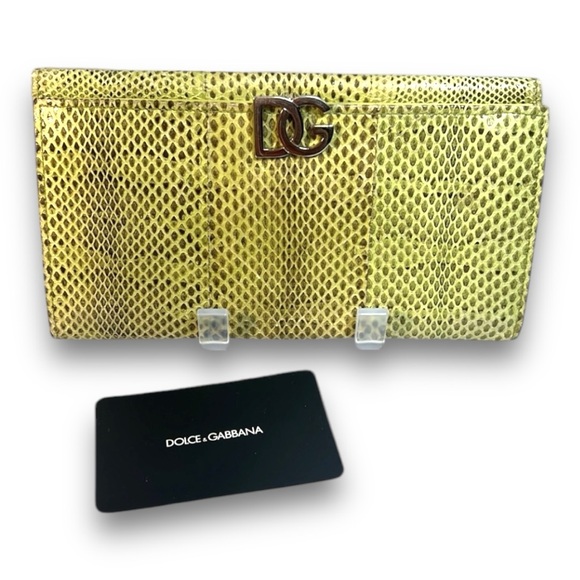 DOLCE & GABBANA🎈SALE Lime Green Genuine Reptile Wallet Silver Tone Logo Closure - Picture 17 of 17